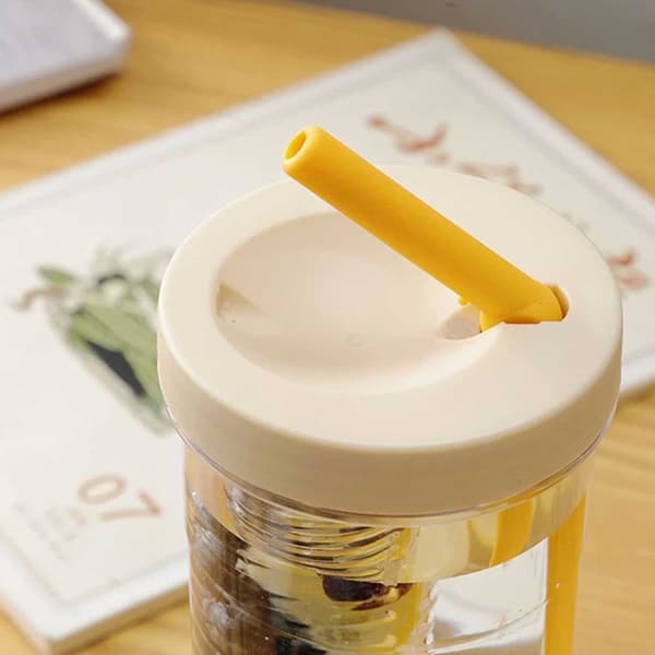 Vannflaske med sugerør og infuser 700ml Transparent