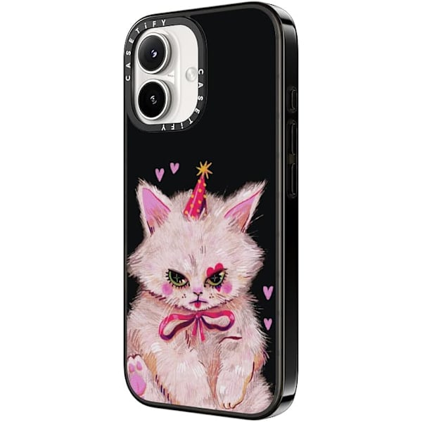 Kompakt iPhone 16 Pro Max Deksel [Lettvekt / 1,2 m 2X Militær Grad Fallbeskyttelse/Slank] - Kirsebær - Klar Svart Clown Kitty iPhone 16 Plus