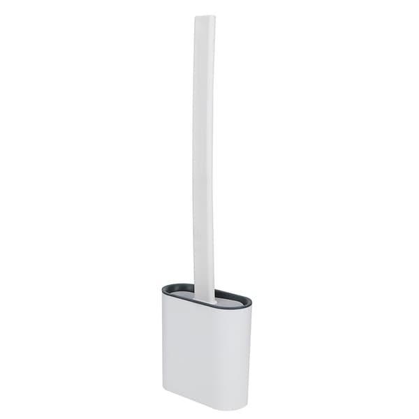 Wall-Mounted Deep Cleaning Toilet Brush with Long Handle and Quick-Drying Holder Set White