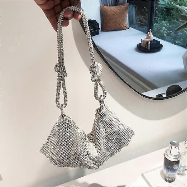 Hobo Tasker Underarmstaske Chic Clutch Tasker Moderne Kæde Tote Lynlås Håndtaske Silver