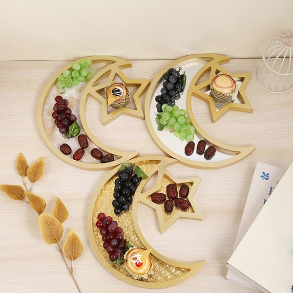 Elegant Eid-bricka med stjärn- och månformade Eid-hemtillbehör Perfekt för Eid-firande och heminredning