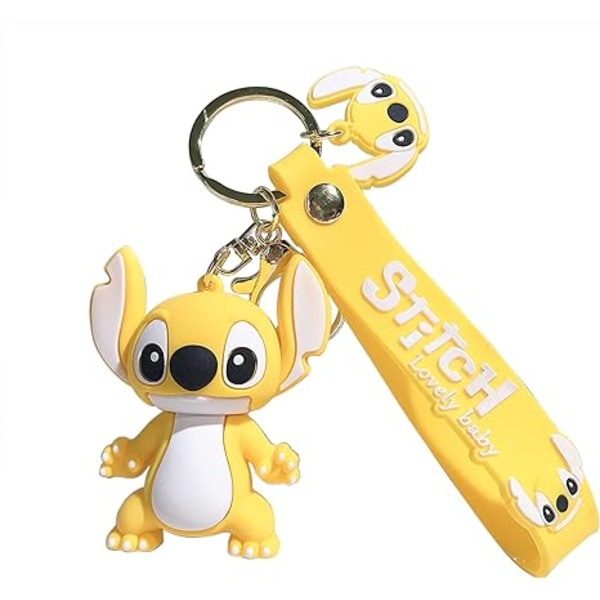 Anime Cute Stitch Silikonnyckelring, PVC-hänge Nyckelring Ringhållare Armbandstillbehör för barn Presenter（Shi Dizai-Yellow）