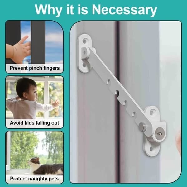 Window restrictor for arched windows, Window restrictor, Window restrictor without drilling, Locks windows open, Door lock