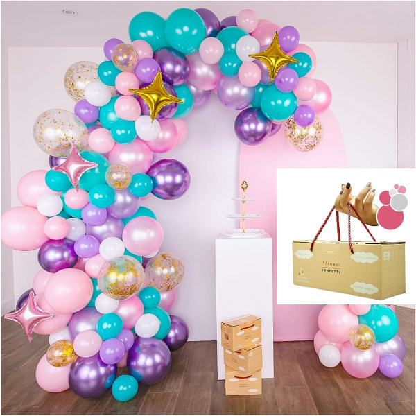 Enhjørning Bursdagsdekorasjoner - Enhjørning Ballongbue Garland Kit. Enhjørning Stjerner, Rosa Lilla Konfetti Latex Ballonger - Enhjørning Bursdagsfest Tilbehør