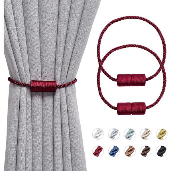 2 kappaletta 16 tuuman magneettiset verhotangot käsintehdyt sivunaru kodin toimisto verhoihin (viininpunainen)