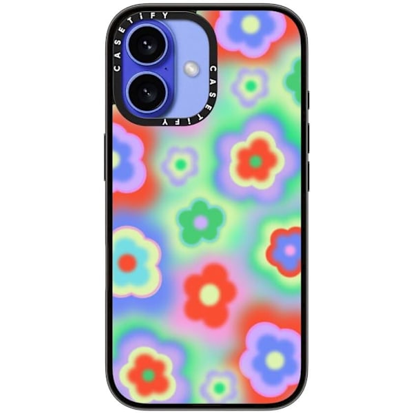 Kompakt iPhone 16 Pro Max Deksel [Lettvekt / 1,2 m 2X Militær Grad Fallbeskyttelse/Slank] - Kirsebær - Klar Svart Acid Flowers iPhone 16
