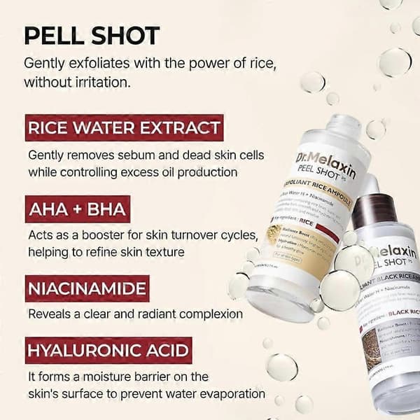 Peel Shot Glow Rice Ampoule Duo Vitt ris Sort ris ampul Blød Eksfolierende Ansigts- og Kropsskrub Døde Hudceller, Hudormefjerner til Alle