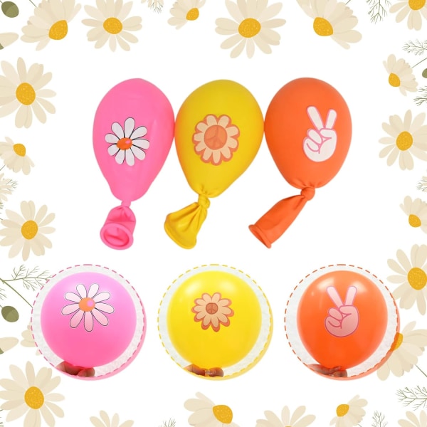 To Groovy Daisy Peace Finger Latexballonger for Jenter, Oransje Gul Rosa Hippie Blomst Tema Ballonger Fest Dekorasjon Forbruksvarer
