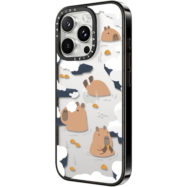 Kompakt iPhone 16 Pro Max Deksel [Lettvekt / 1,2 m 2X Militær Grad Fallbeskyttelse/Slank] - Kirsebær - Klar Svart Floating Capybara iPhone 16 Pro Max