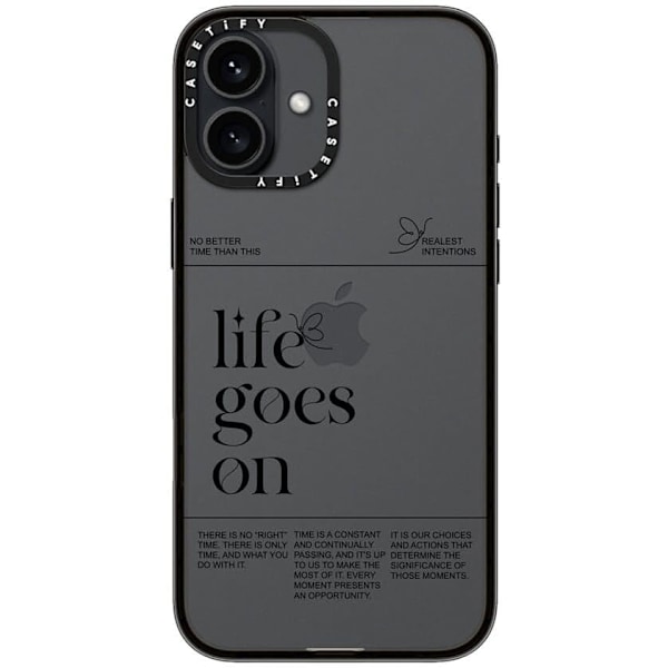 Kompakt iPhone 16 Pro Max Deksel [Lettvekt / 1,2 m 2X Militær Grad Fallbeskyttelse/Slank] - Kirsebær - Klar Svart Life Goes on iPhone 16 Plus