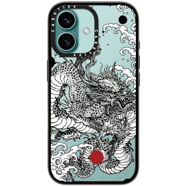 Kompakt iPhone 16 Pro Max Deksel [Lettvekt / 1,2 m 2X Militær Grad Fallbeskyttelse/Slank] - Kirsebær - Klar Svart Power Dragon iPhone 16
