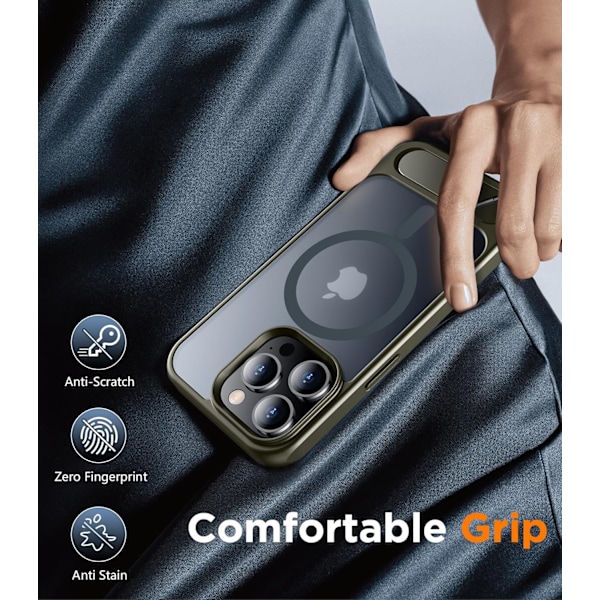 Magnetiskt kompatibel med iPhone 16 Pro Max-fodral, [Inbyggt osynligt stativ][Kompatibelt med MagSafe] [Militärklass stöttåligt] Smalt genomskinligt Gray iPhone 14 Pro Max