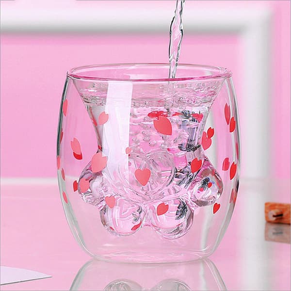 Kattklo Kopp Glas dubbelkopp Rosa glaskopp Dubbel mjölkkopp Kaffekopp Söt glaskopp