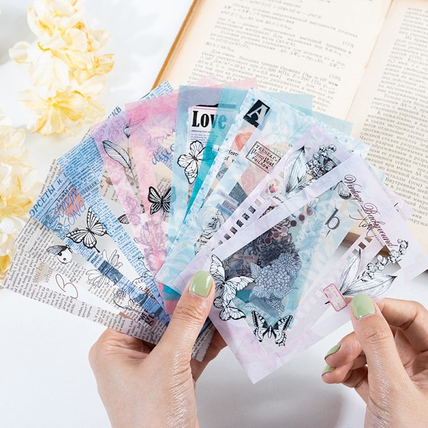 Scrapbook-tarrat 6 pakkausta, 20 kpl/pakkaus roskakoriin, vesipulloihin, kannettavaan tietokoneeseen, PET-esteettiset koristetarrat, päiväkirjatarvikkeet - kasvi- ja perhoskehys