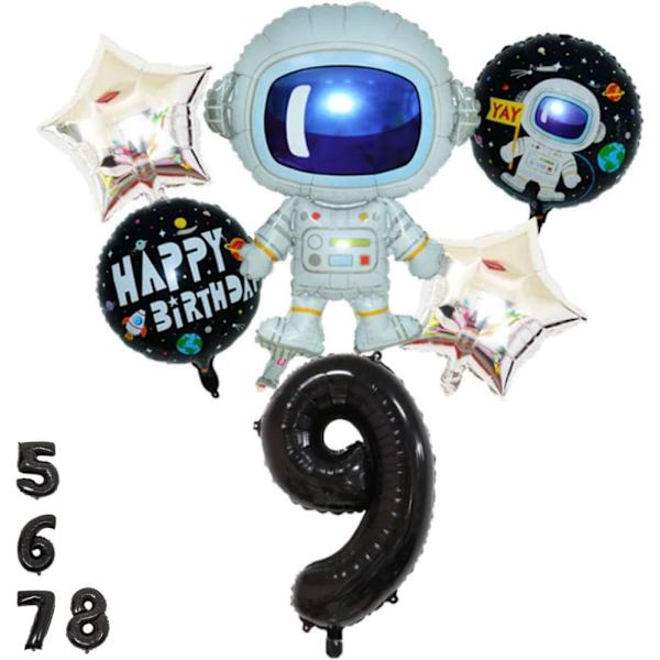 Avaruusilmapalloja Syntymäpäiville 9 Vuotta - Astronautti Ilmapallo, Avaruus Ilmapallot, Numero 9 Ilmapallo Musta, 9. Syntymäpäivä Koristeet Tähti Foliot Suuret