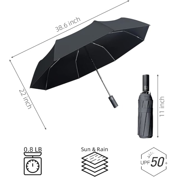 Solparaply UV-skydd, litet reseparaply Kompakt för sol och regn Vindtätt, lätt bärbart parasoll UV paraply-svart