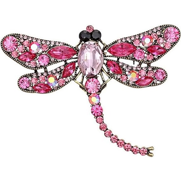 Dragonfly Brosje Pin med Imitert Krystall Charm Flygende Insekt Legering Brosje Pin(Rosa)