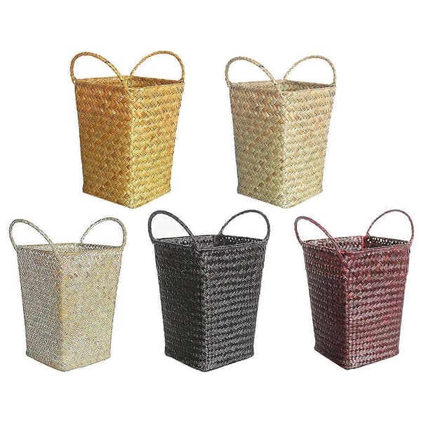 Rattan Kurv Strå Opbevaringsboks Organizer Bærbart Design Sort 12x12x16cm Til Hotel Bar Børnehave 1 Stk