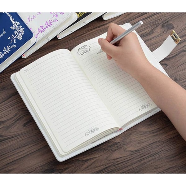 A5 PU læder wirebound notesbøger med lås dagbogsbog, rejse skitsebog daglig planlægger agenda notesblok, TPN112 (Blomst)