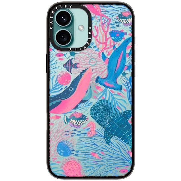 Kompakt iPhone 16 Pro Max Deksel [Lettvekt / 1,2 m 2X Militær Grad Fallbeskyttelse/Slank] - Kirsebær - Klar Svart Under the Sea iPhone 16 Plus