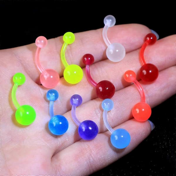 10 stk. selvlysende navlepiercinger 14g banan-barbells farverige navlepiercing smykker til navlen
