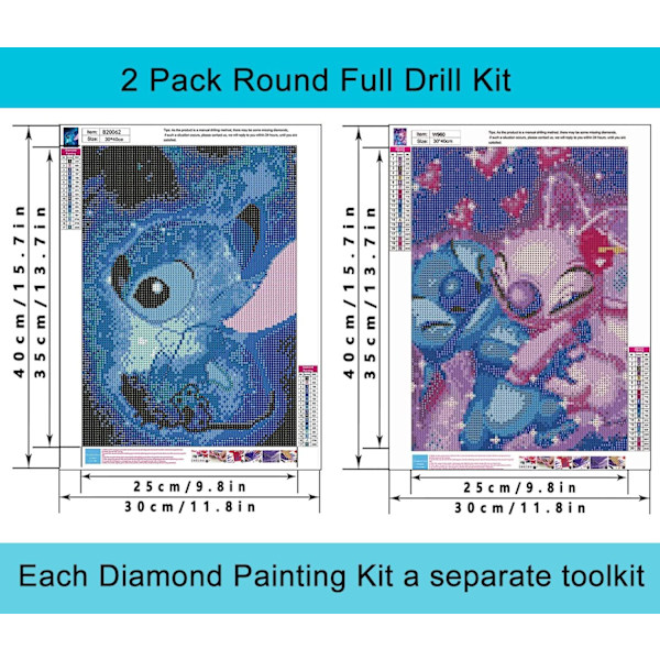 Stitch 2-pack diamantmålningssatser för vuxna, Stitch Diamond Art för vuxna nybörjare, Stitch Paint with Diamond Gem Art för heminredning 12 x 16