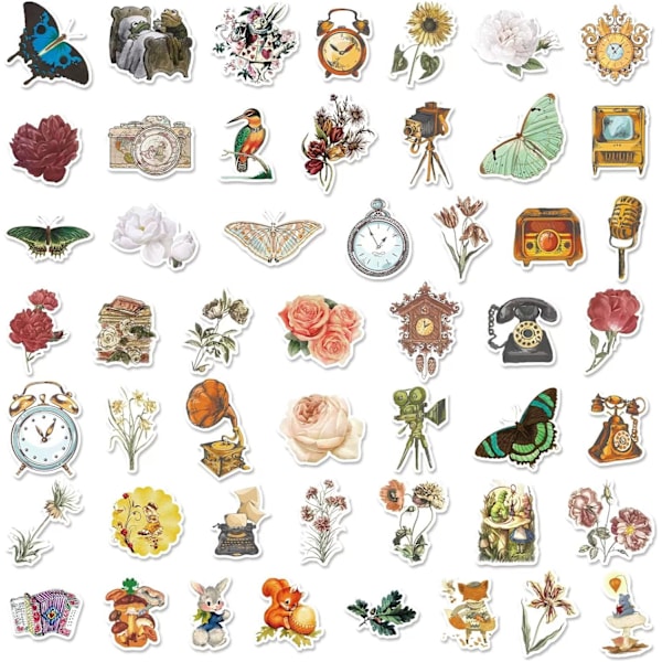 50 stk Æstetiske Vintage Stickers til Vandflasker Vandfaste Søde Trendy Retro Dekaler Laptop Hydroflask Tablet Telefon Skateboard Scrapbog Stickers