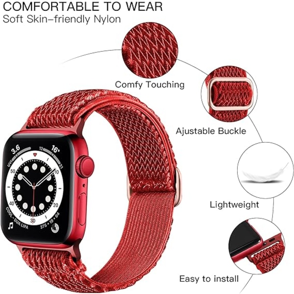 Elastiske Remme Kompatible med Apple Watch Remme, Strækbar Solo Loop Blød Nylon Rem Udskiftningsrem til Kvinder Mænd/Rød/Størrelse: 42/44/45mm