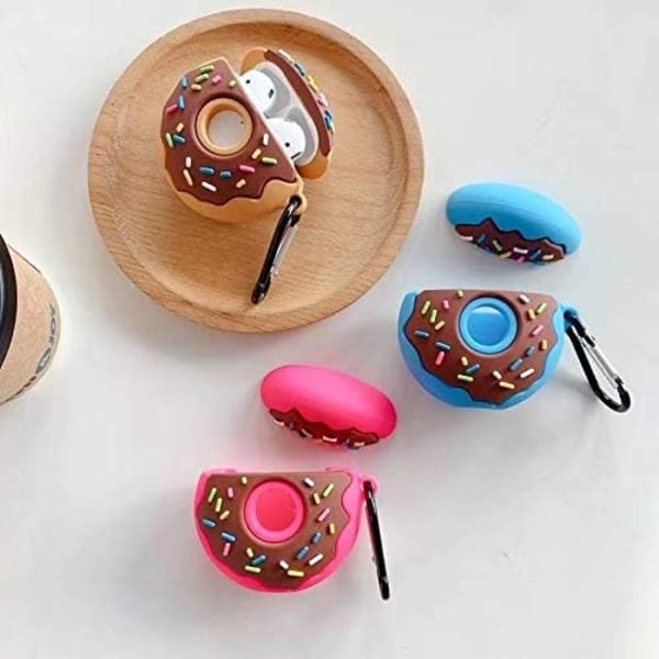 Søt etui for Airpods 1, 2, 3D Donut Design Silikon Etui Beskyttende støtsikker deksel med nøkkelring for Airpods EaREuds