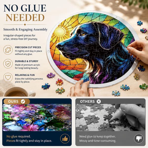 Black Dog Acrylic Puzzle Suncatcher, 83 Pieces DIY Window Decor