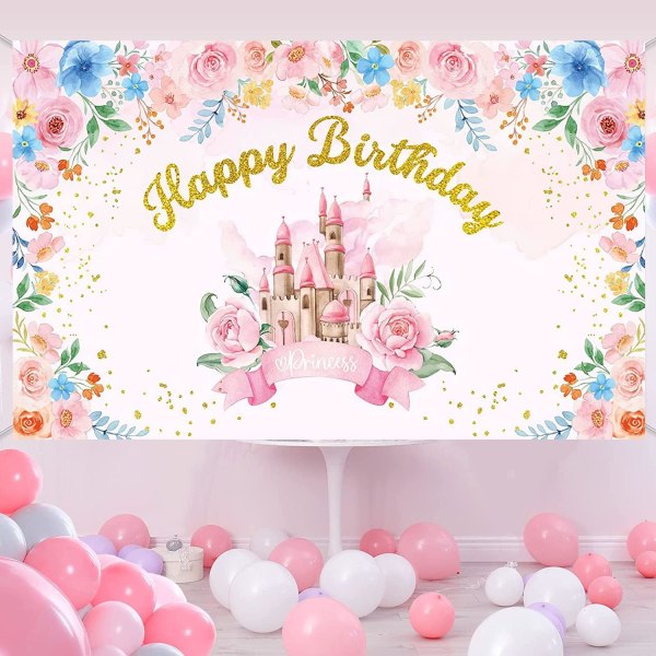 Prinsesse Slott Bakgrunn Rosa Blomster Prinsesse Bursdagsfest Dekorasjoner for Jenter Bursdagsfest Banner Slott Fotografi Bakgrunn