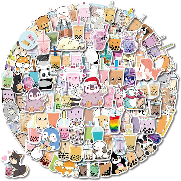 Boba-klistermärken 105 st Kawaii Bubble Tea-klistermärken, dryckesklistermärken, vinyl söta te-klistermärken presenter, Asthetic-klistermärken, vattenflaska klistermärke pack