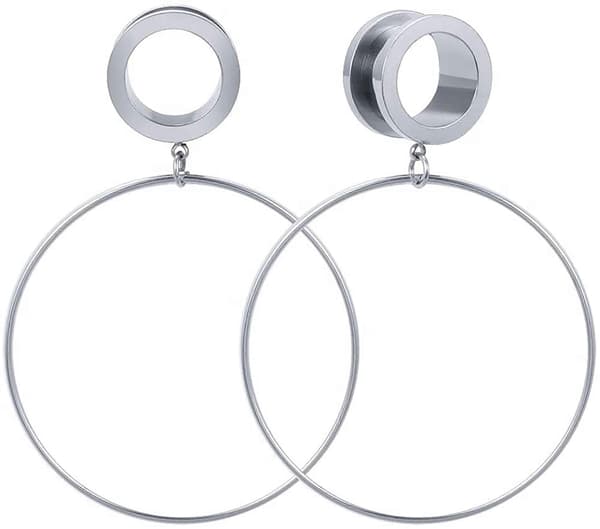 4-20 mm store bøjle-ørepropper tunneler til kvinder rustfrit stål dingle-øre-gauges-sølv-10 mm Red