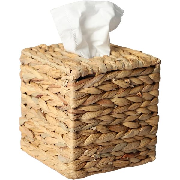 Kudoksen kotelo vesihyasintista kudottu vitsinen neliömäinen kudoksen kotelo pidike koriste Napkin Dispenser järjestäjä pöydälle 5 x 5 x 5'' Luonnollinen
