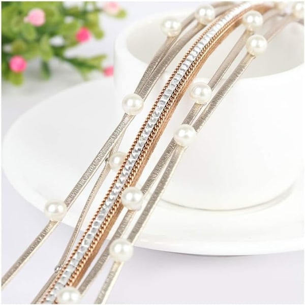 Leopard Armband för Kvinnor, Boho Läder Wrap Multi-Layer Pärla Kristall Armband Smycken
