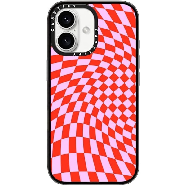 Kompakt iPhone 16 Pro Max Deksel [Lettvekt / 1,2 m 2X Militær Grad Fallbeskyttelse/Slank] - Kirsebær - Klar Svart Strawberry Checkers iPhone 16