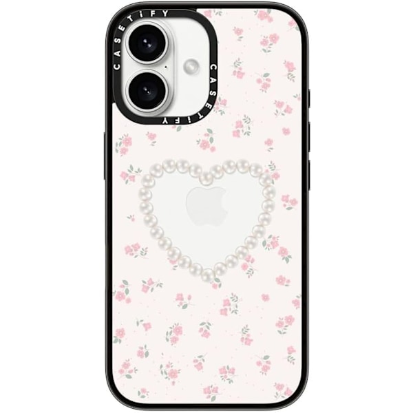 Kompakt iPhone 16 Pro Max Deksel [Lettvekt / 1,2 m 2X Militær Grad Fallbeskyttelse/Slank] - Kirsebær - Klar Svart Pearly Heart iPhone 16