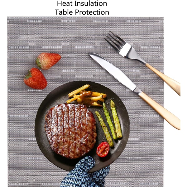 Set med 6 tvättbara vävda bordstabletter för kök eller matbord Värmebeständiga halkfria vinylunderlägg (30x45cm)