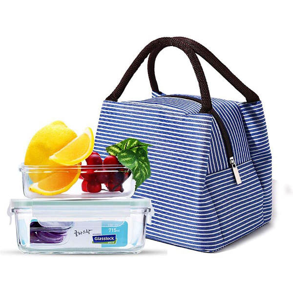 Lunchväska för kontor Lunch Cooler med dragkedja Fällbar Lunch Tote Bag, Återanvändbar Lunchhållare Isolerad Lunchbehållare Picknickväska-Blå