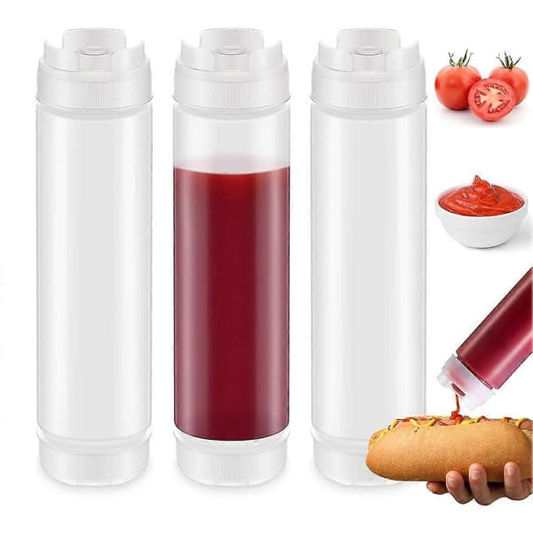 6 st 16 Oz Inverterade Plastflaskor med Klämfunktion, Påfyllningsbar Spets Stor Ventil Dispenser Kryddflaska med Klämfunktion för Såser