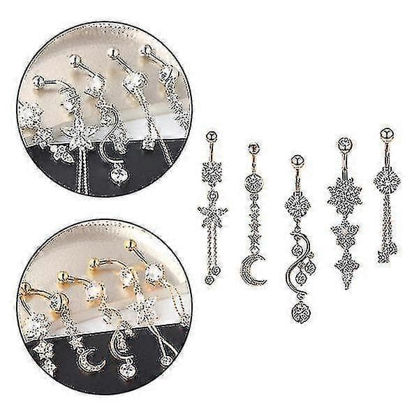 5 stk. navlering kropspiercing smykker kvinders navlepiercing dingle navlepiercing
