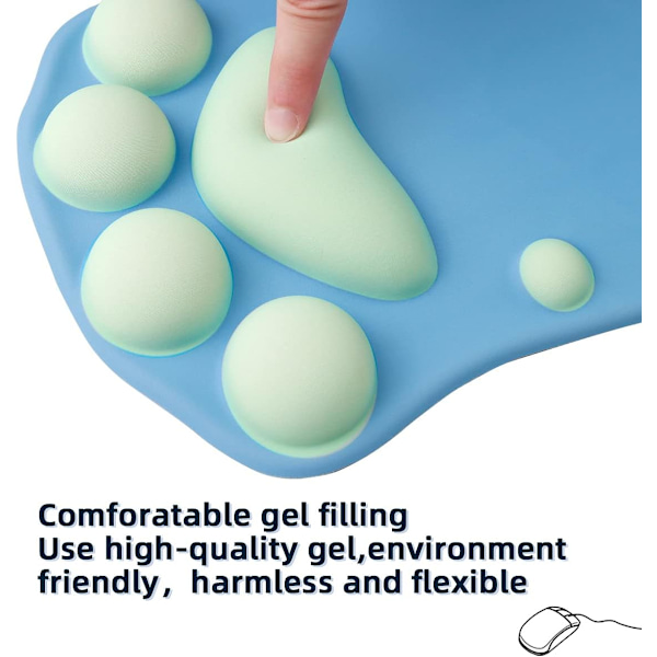 Musmatta med katt tass och handledsstöd, bärbar ergonomisk halkfri spelmusmatta för att lindra handledssmärta (10,7 x 7,7 x 1,1 tum) (blå)