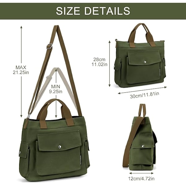 Canvas Tote Bag för kvinnor 14 tum Stor Crossbody Tote Bag med Multi Pockets Canvas Crossbody Bag Top Handle Axelväska Arbets Tote Bags