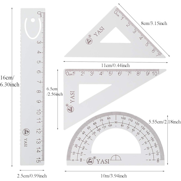 4-pack matematiska geometriverktyg för studenter, ritare, ingenjörer, design, grafik, examination, matematik eller målning