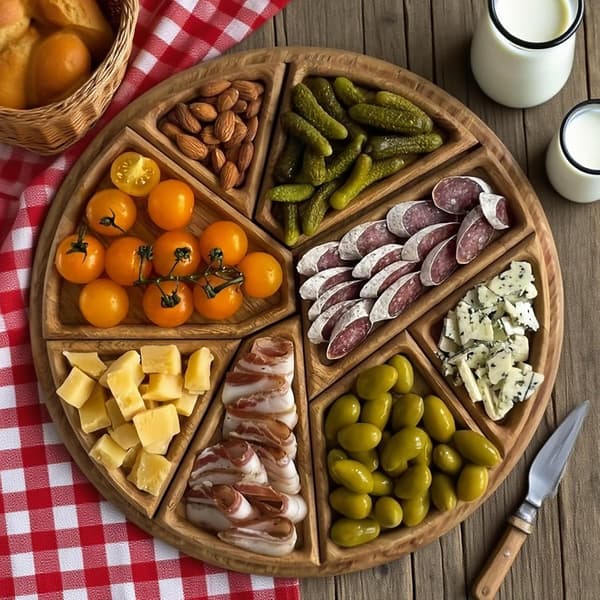 Food Tray with Removable Compartments, Charcuterie Board, Home Decor, for Pantry/Kitchen/Breakfast/Coffee Table
