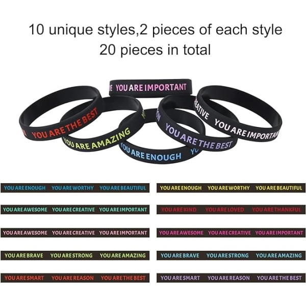 Lyse farve trykte citater til mænd og kvinder voksne armbånd farve inspirerende citater gave silikone armbånd-（Sort）20stk