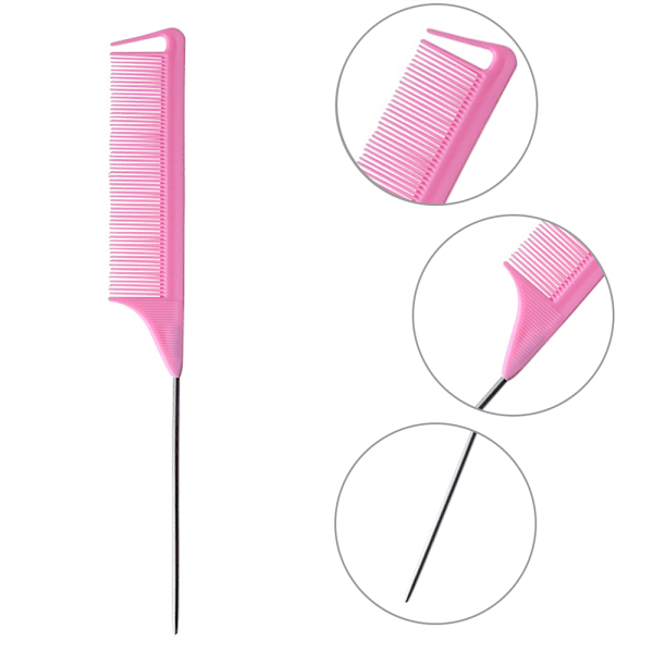 Kam for fletter Rottehale Hårkam Stålpinne CaREon Fiber Teasing Kam med Rustfritt Stål Pintail-Rosa