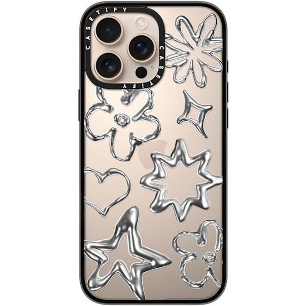 Kompakt iPhone 16 Pro Max Deksel [Lettvekt / 1,2 m 2X Militær Grad Fallbeskyttelse/Slank] - Kirsebær - Klar Svart Chrome Doodles iPhone 16 Pro Max