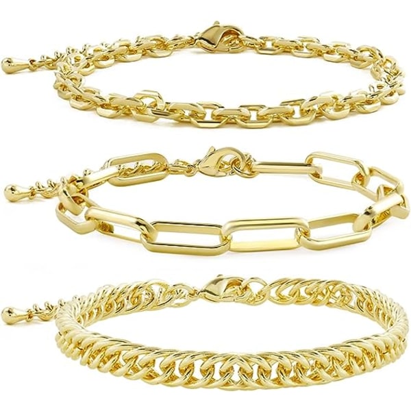 Gold Chain Bracelet Sets for Women Girls 14K Gold Plated Dainty Link Paperclip Bracelets Stake Adjustable Layered Metal Link Bracelet Set