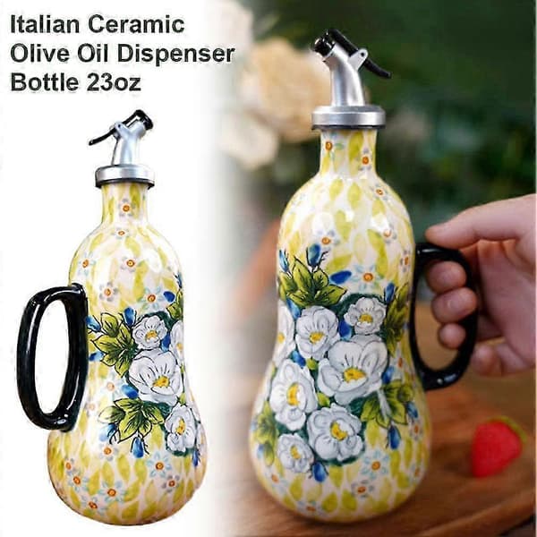 Italiensk keramisk olivoljedispenserflaska 700 ml handmålade olivoljeflaskor 26s